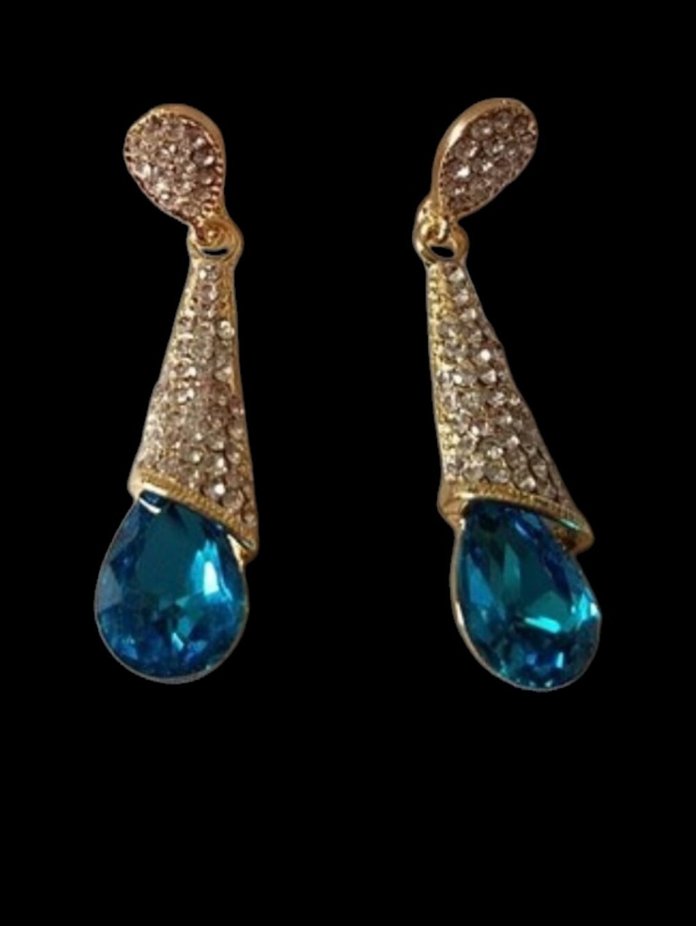 Blue & Clear Pavé Rhinestone Drop Earrings - NWOT